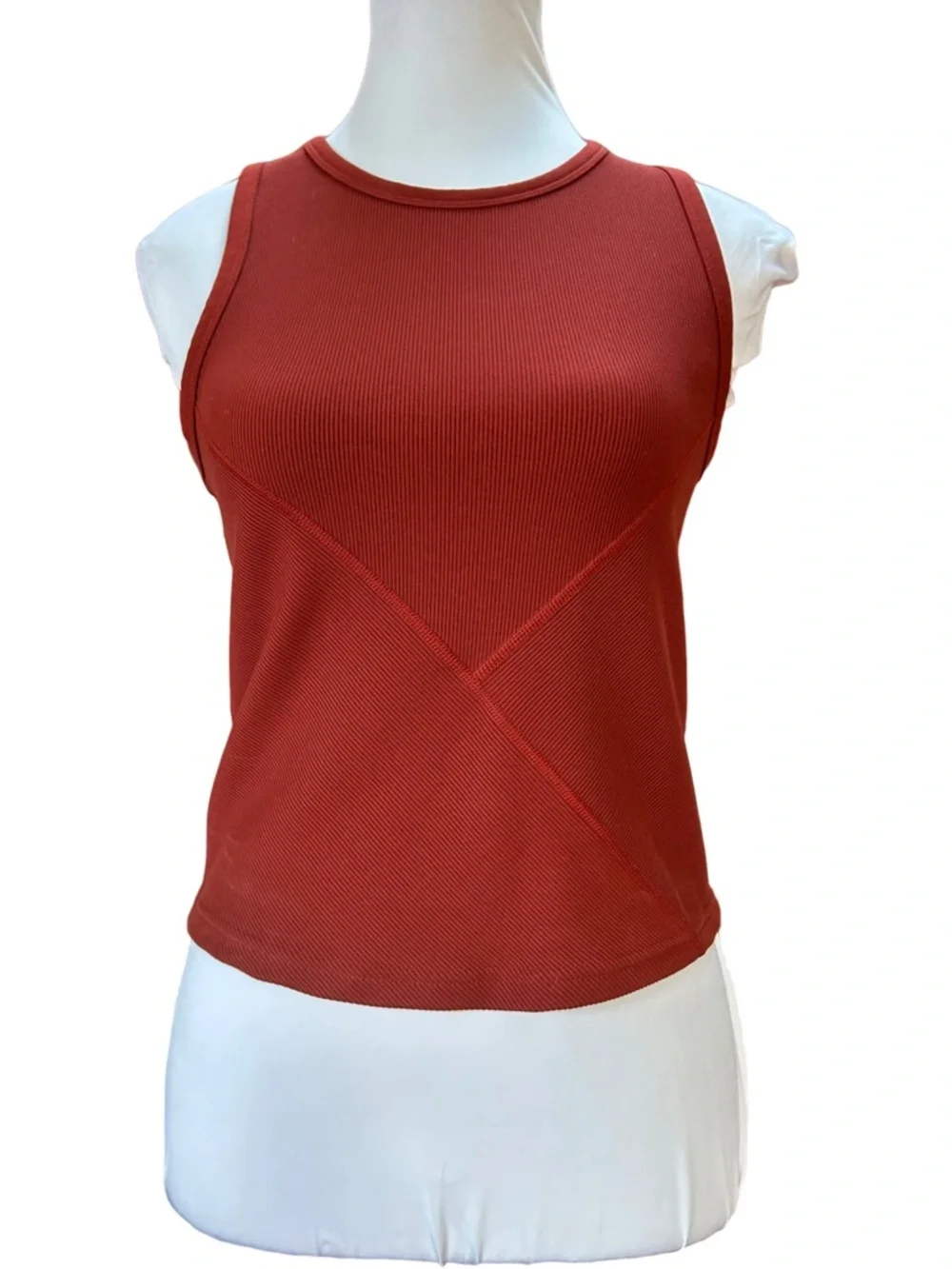 Old Navy Active Ribbed Tank Top Rust Orange Seam Detail Fitted Athleisure Small - Picture 2 of 5